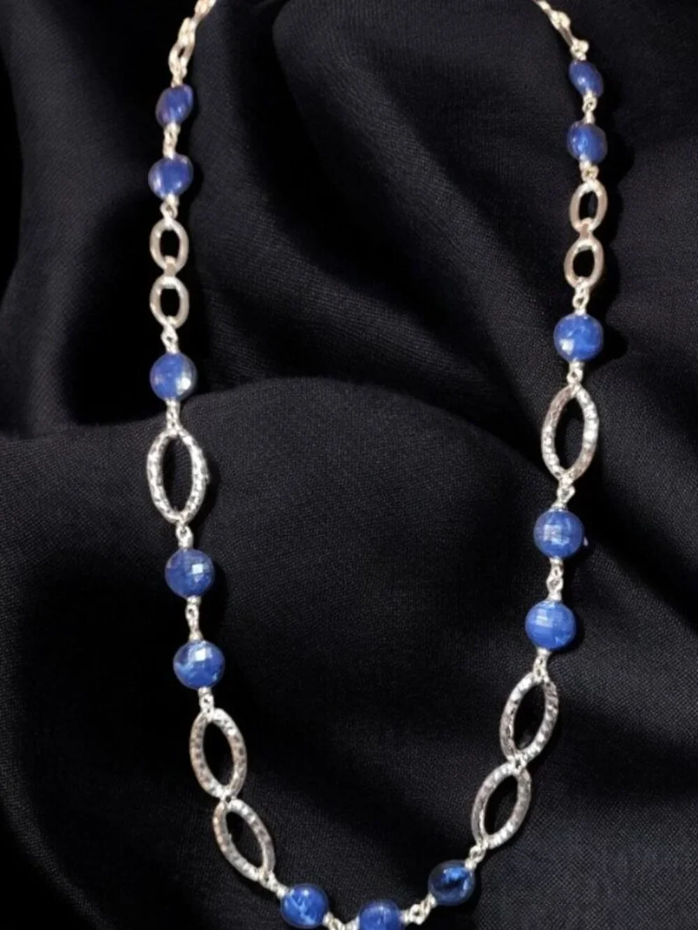 Vintage AVON Silvertone and Blue Beaded Geometric Necklace